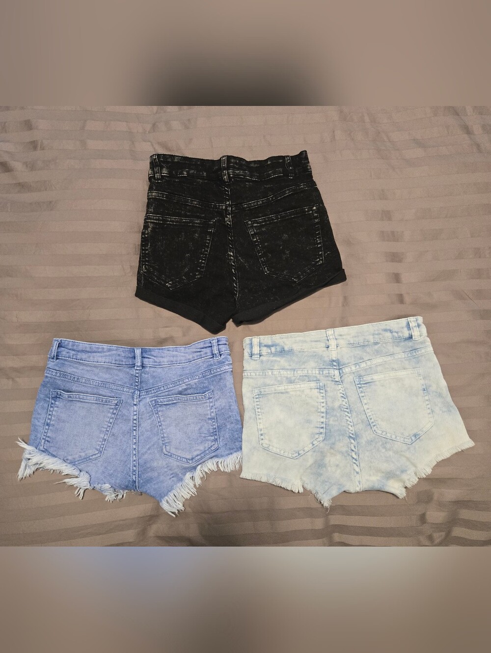 H&M Black, Light Blue & Medium Blue Denim Shorts Bundle Of 3 - Picture 2 of 12